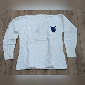 $850 Mens MM6 Maison Margiela Bird Embroidered LS Henley Shirt White 52 US 42